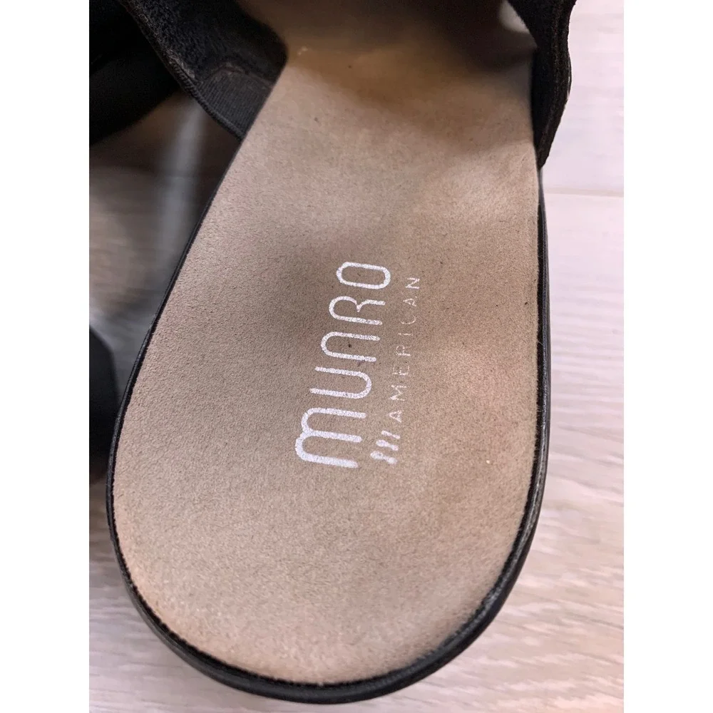 Munro American Women's 11 WW Black Suede Wedge Sandals Slingback Comfort Shoes